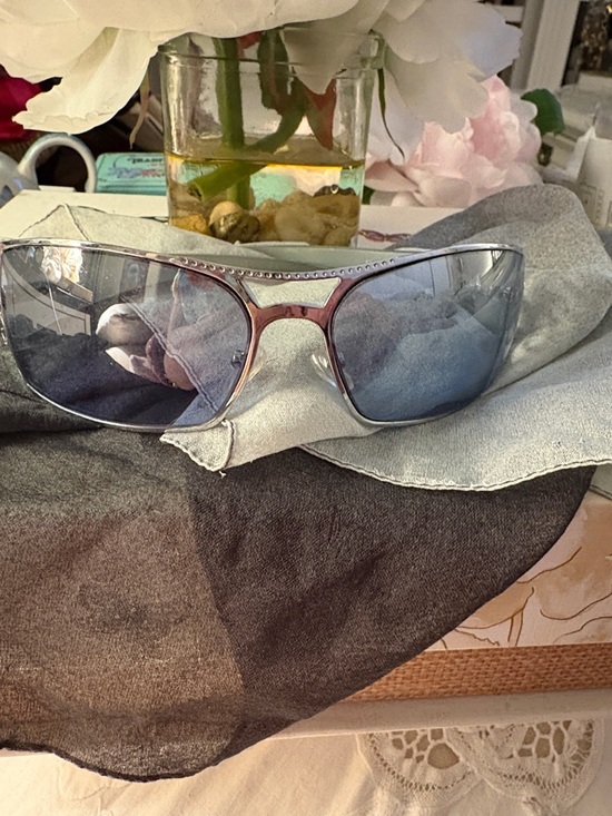 Silver Frame Sunglasses with Blue-Tinted Lenses